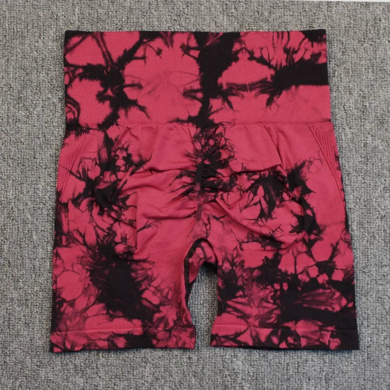 Seamless High Waist Shorts Women Tie Dye Shorts Sexy Hip Liftting Stretchy Yoga Shorts Workout Running Knited Skinny Gym Shorts