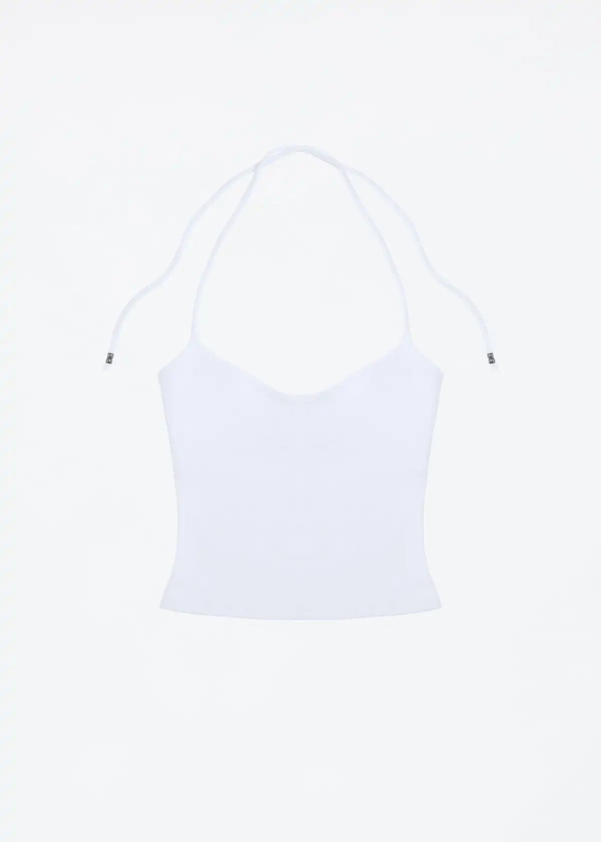 Tank Women's Open-Back Stretchy Camisole Top with Metal Accessories and Self-Tie Shoulder Straps, Low-Neck Sexy Halter Top
