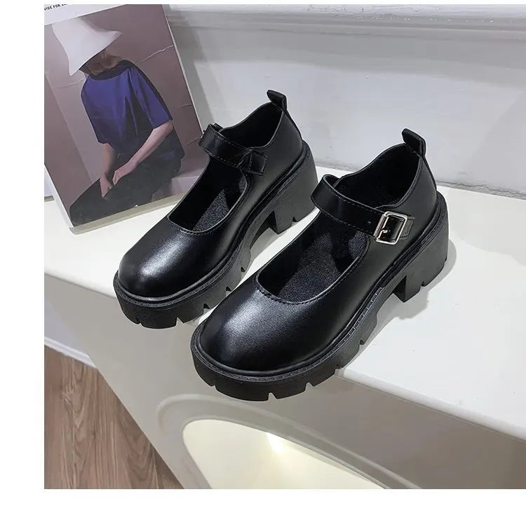 Lolita Shoes Japanese Girl Platform Black high heels fashion Round Toe Mary Jane Women Patent faux Leather Student Cosplay Shoes