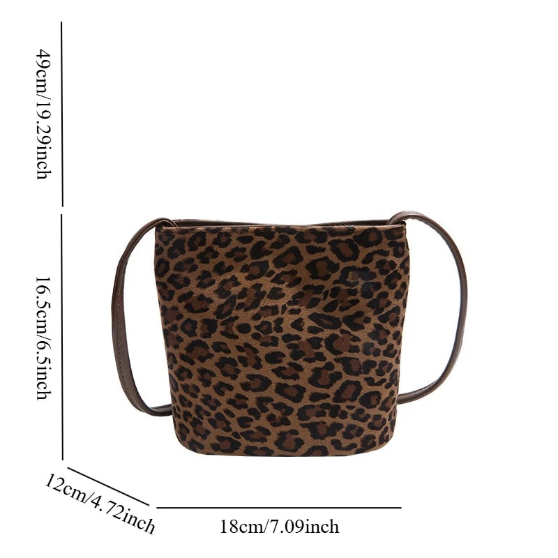 Mini Shoulder Bag Retro Leopard Print Women Crossbody Bucket Bag Fashion Ins Korean Style Faux Suede Fall New Simple Tote Bag