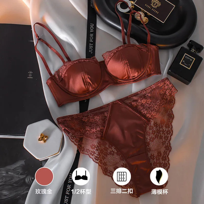 Sexy French Half Cup Invisible Bra Set Soft Underwire Minimizer Push Up Lingerie Set S-XL Comfort Breathable Anti Sag Stylish