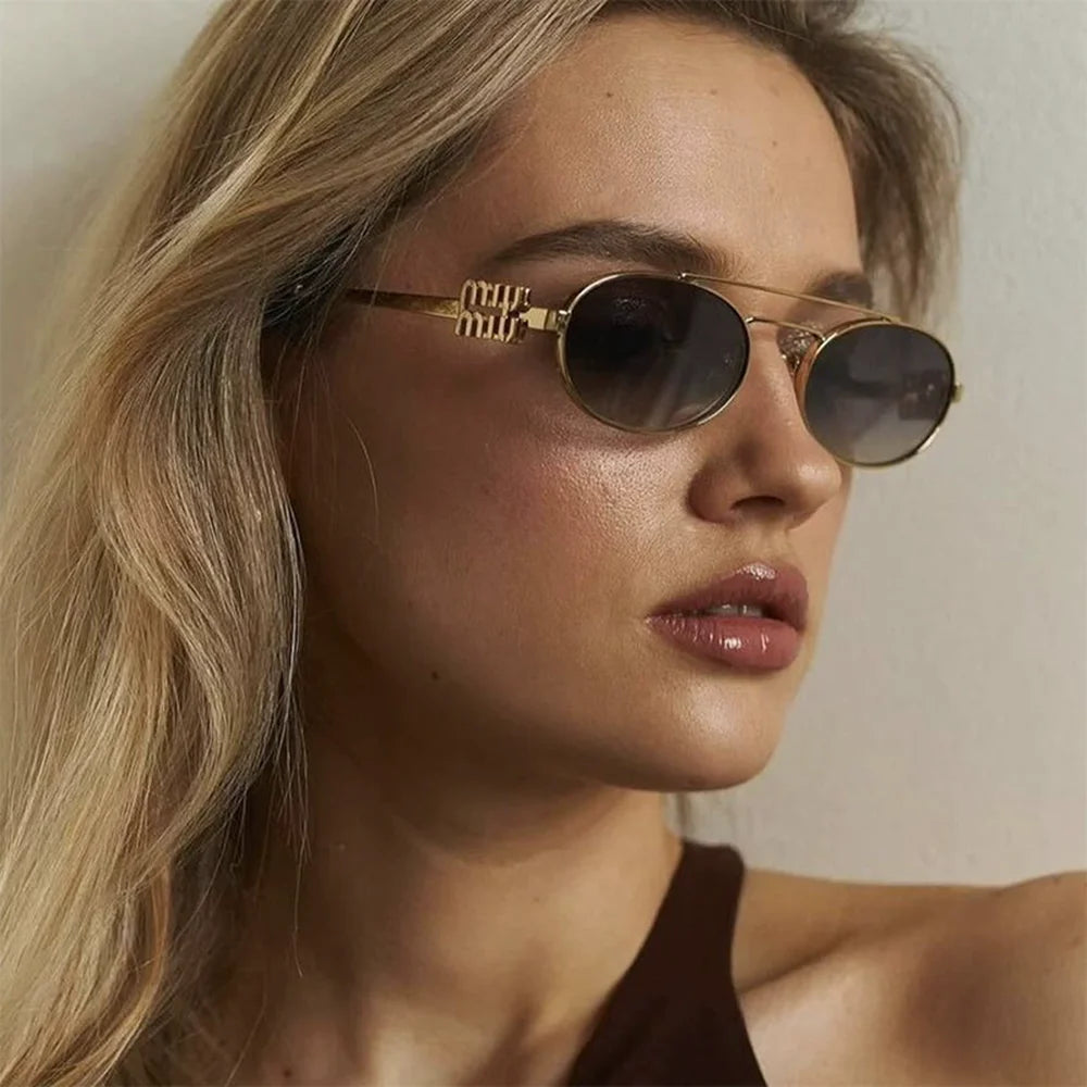 Fashion Punk Double Beam Sunglasses Women Men Retro Brand Designer Small Frame Sun Glasses Female Trendy Sunshade Eyewear UV400