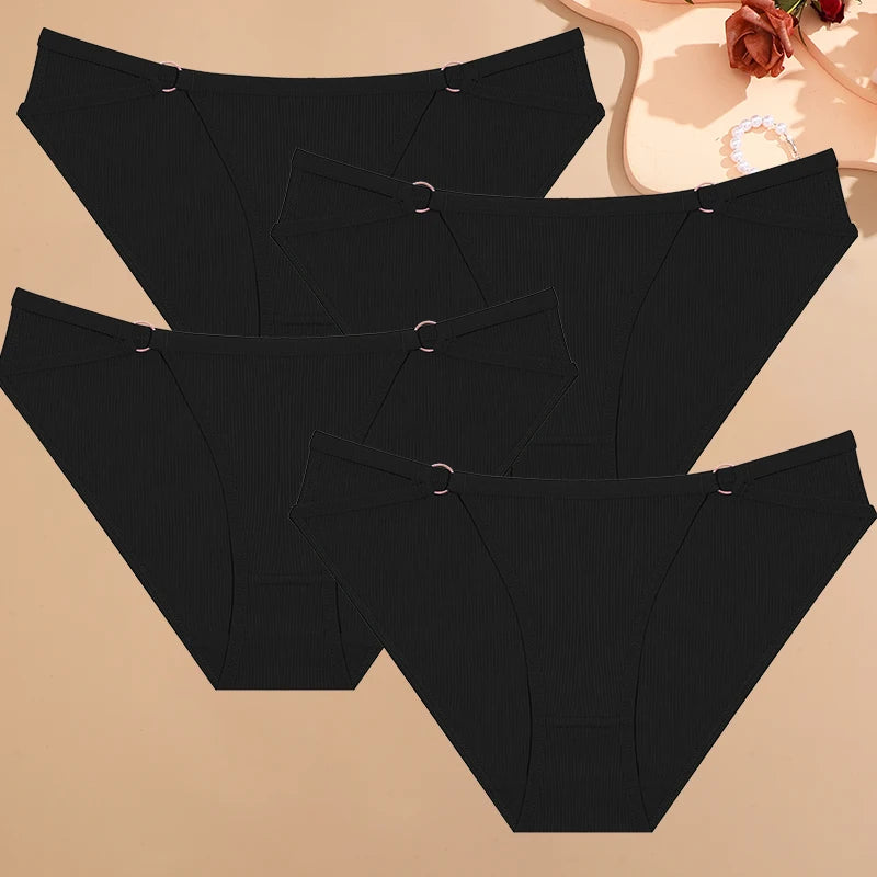 4PCS/SET Stripes Women Cotton Panties Women Sexy Low Rise Briefs Female Breathbale Underwear Button Design Pattern Soft Lingerie