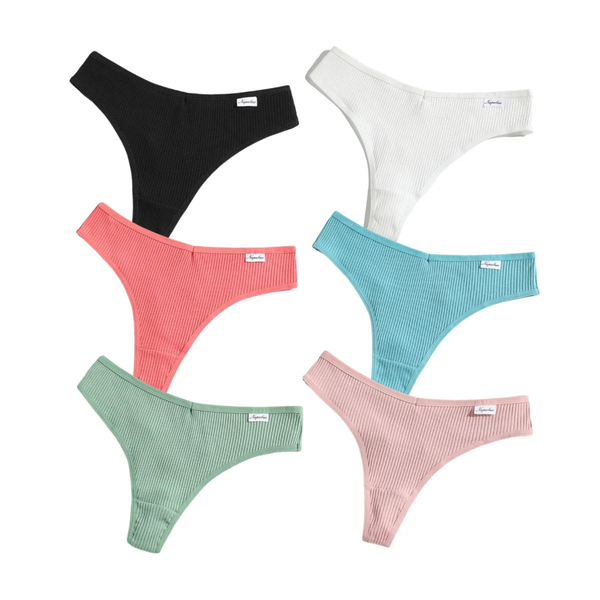 6Pcs/Set Women Cotton Thongs Female Ribbed Panties Low Rise G-String Sexy Underwear Solid Color Bikini Soft S-XL Intimates