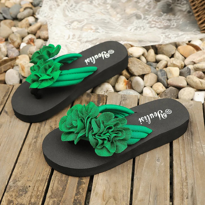 Plus Size 45 Flower Decor Flip Flops Women 2026 Summer Clip Toe Platform Slippers Woman Lightweight Eva Sole Outdoor Slides