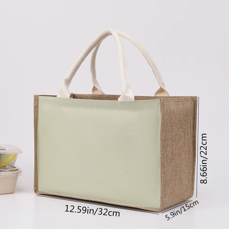 Retro single-shoulder linen bag for shopping as a gift. Yellow linen bag with printed pattern. Hand-held linen bag.