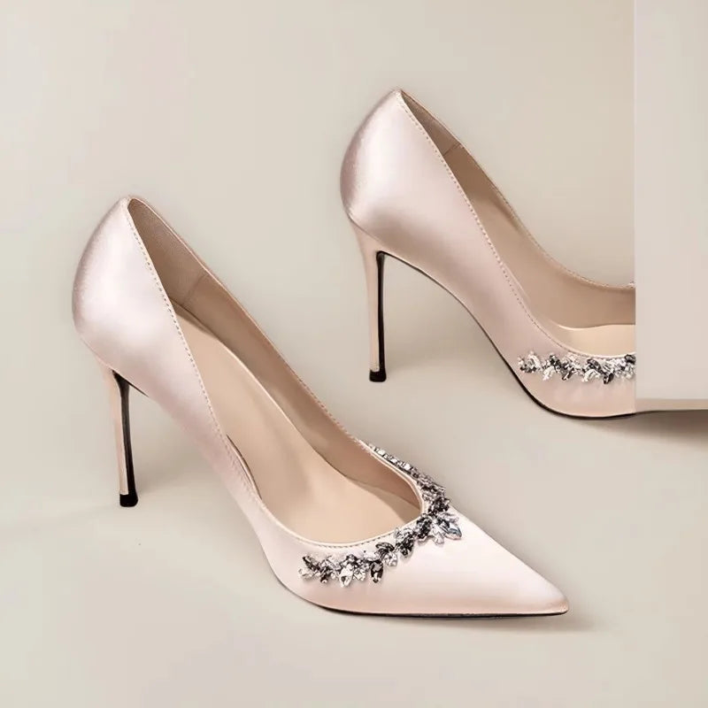 Mingyuan Style Fresh and Pure Temperament High Heels 2026 New Style Rhinestone Pointed Toe Versatile Skirt Single Shoe for Women