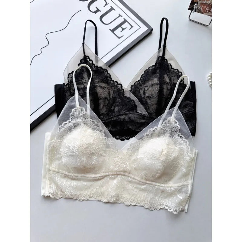 Sexy Lace Shell Cup Bra Deep V Backless Halter Side Buckle Soft Support Seamless Beauty Back Thin Women Underwear 32-38 S-XL