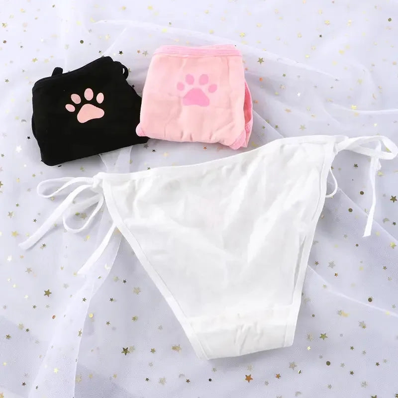 1-4Pcs Sexy Bandage Lolita Panties Low Waist Lingerie Cute Claw Women's Briefs Low Waist Animation Underwear Black,Pink,White