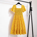 Summer Autumn Fashion Female Short Sleeve Elastic Waist Printed Floral A-line Midi Dress Women Chiffon Dresses Casual Dress