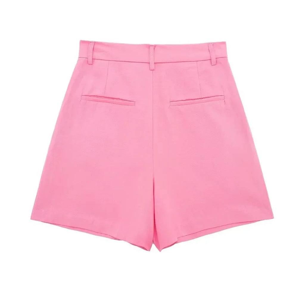 HH Women 2 Piece Vest Shorts Set V Neck Button Waistcoat High Waist Pleated Shorts Office Lady Casual Business Solid Suit