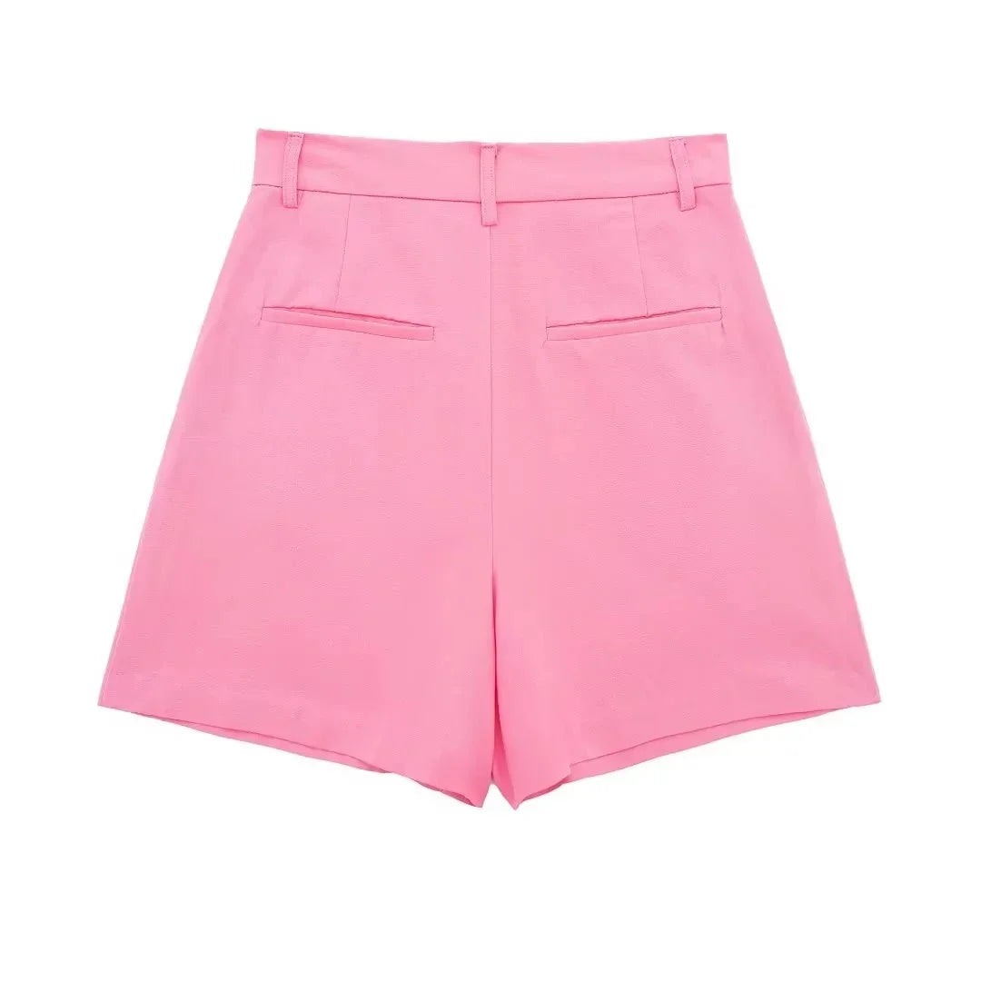 HH Women 2 Piece Vest Shorts Set V Neck Button Waistcoat High Waist Pleated Shorts Office Lady Casual Business Solid Suit