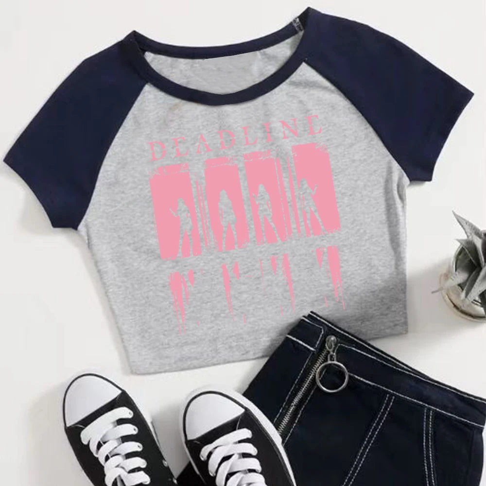 Kpop Album Deadline 2026 Crop Tops T-Shirt Girls Fashion Women O-Neck Short Sleeve