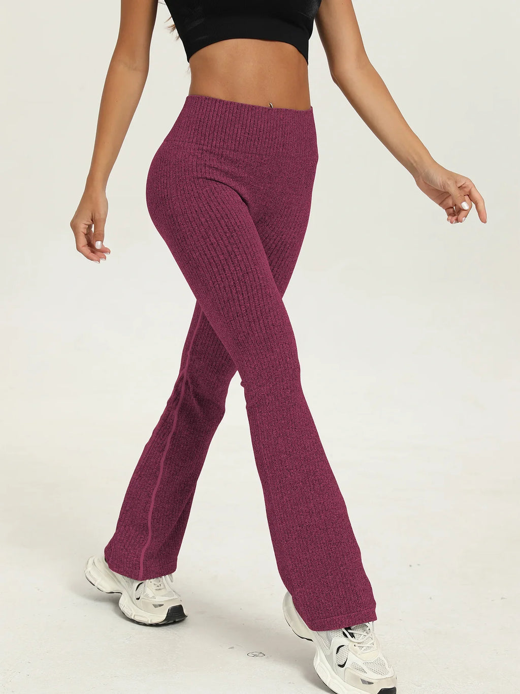 New Micro Bell-bottoms Women Seamless Slim Leggings Solid Ribbed Knited Leggings High Waist High Elastic Yoga Fitness Pants