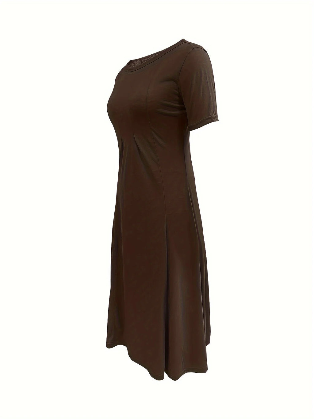 2024 Summer Women's Top Selling Round Neck Short Sleeve Solid Color Flare Dress