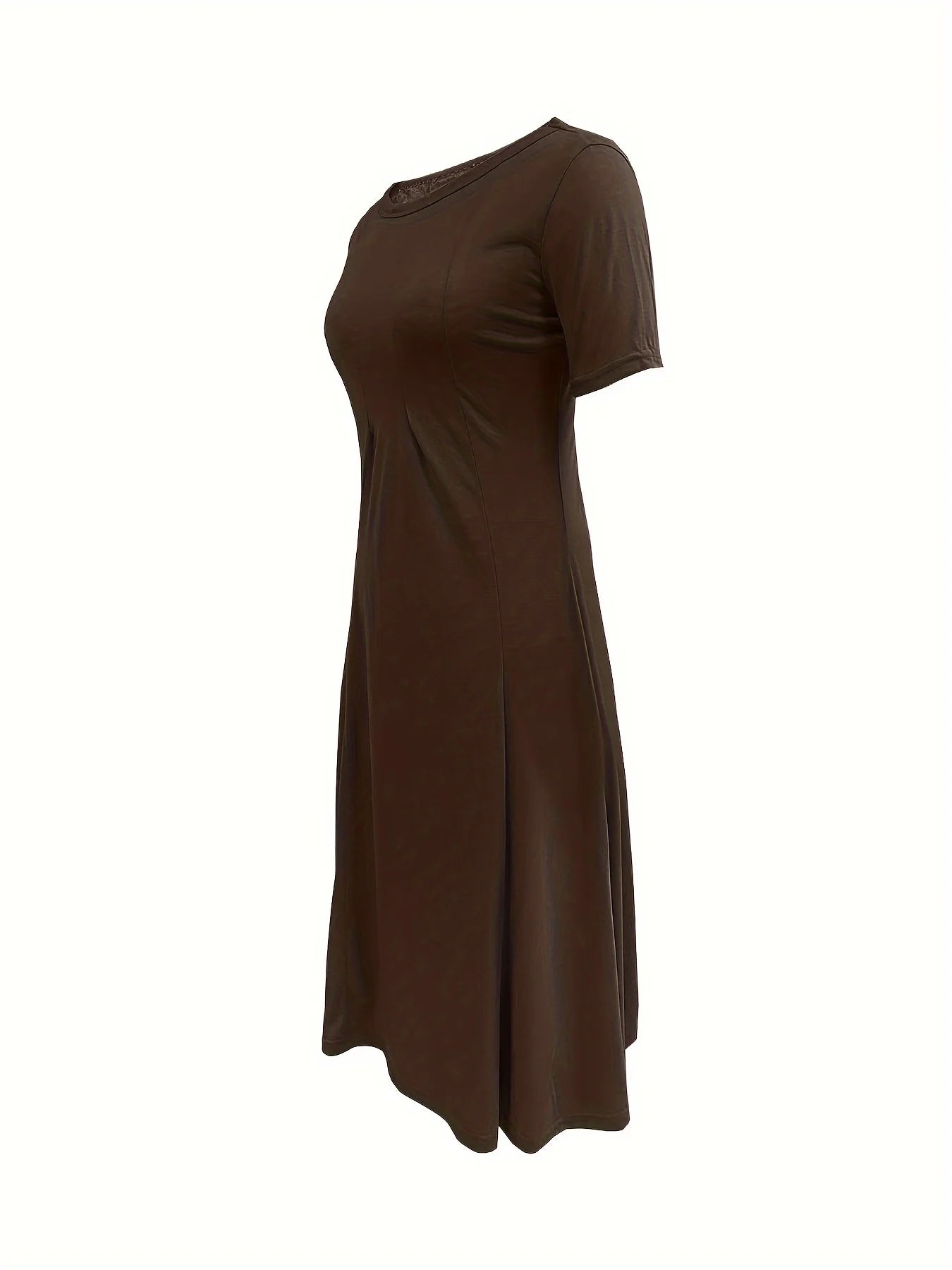 2024 Summer Women's Top Selling Round Neck Short Sleeve Solid Color Flare Dress