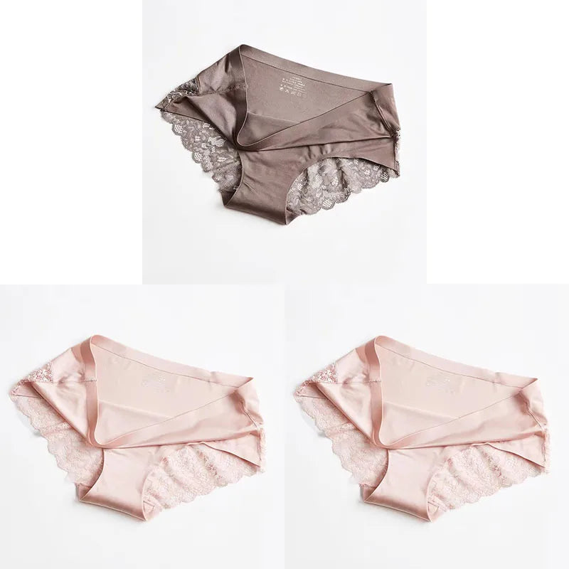 1/3PCS/Set Women's Panties Lace Underwear Sexy Lingerie Ice Silk Briefs Soft Seamless Underpants