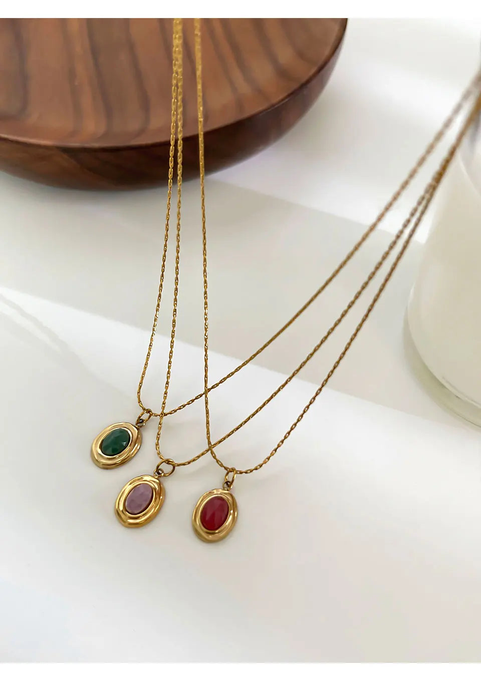 GHIDBK Fashionable Stainless Steel Natural Stone Pendant Necklace Gold-Plated Women's Party Dailys Versatile Jewelry Gifts