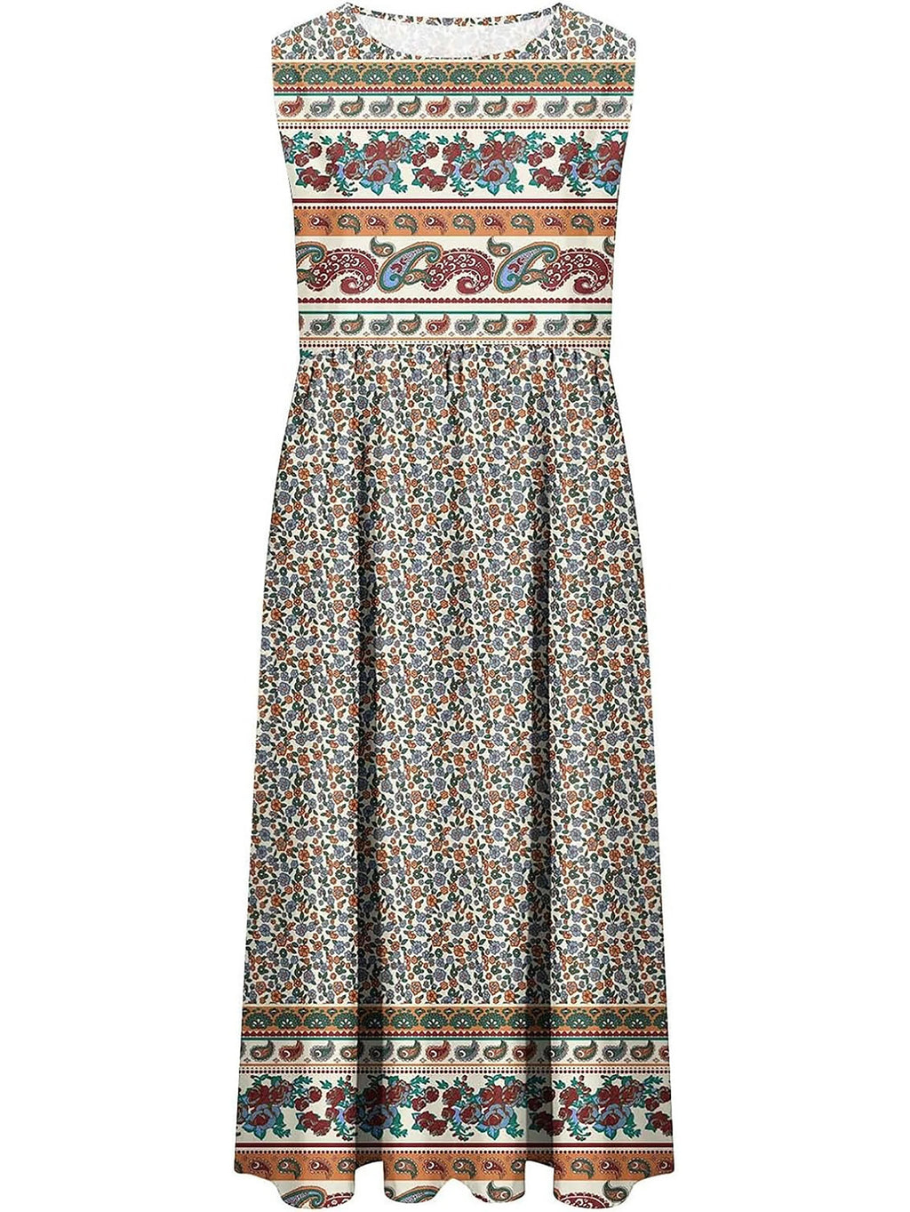 2025 summer new! Women's sleeveless Bohemian floral casual beach MIDI sundress with pockets flowing and loose