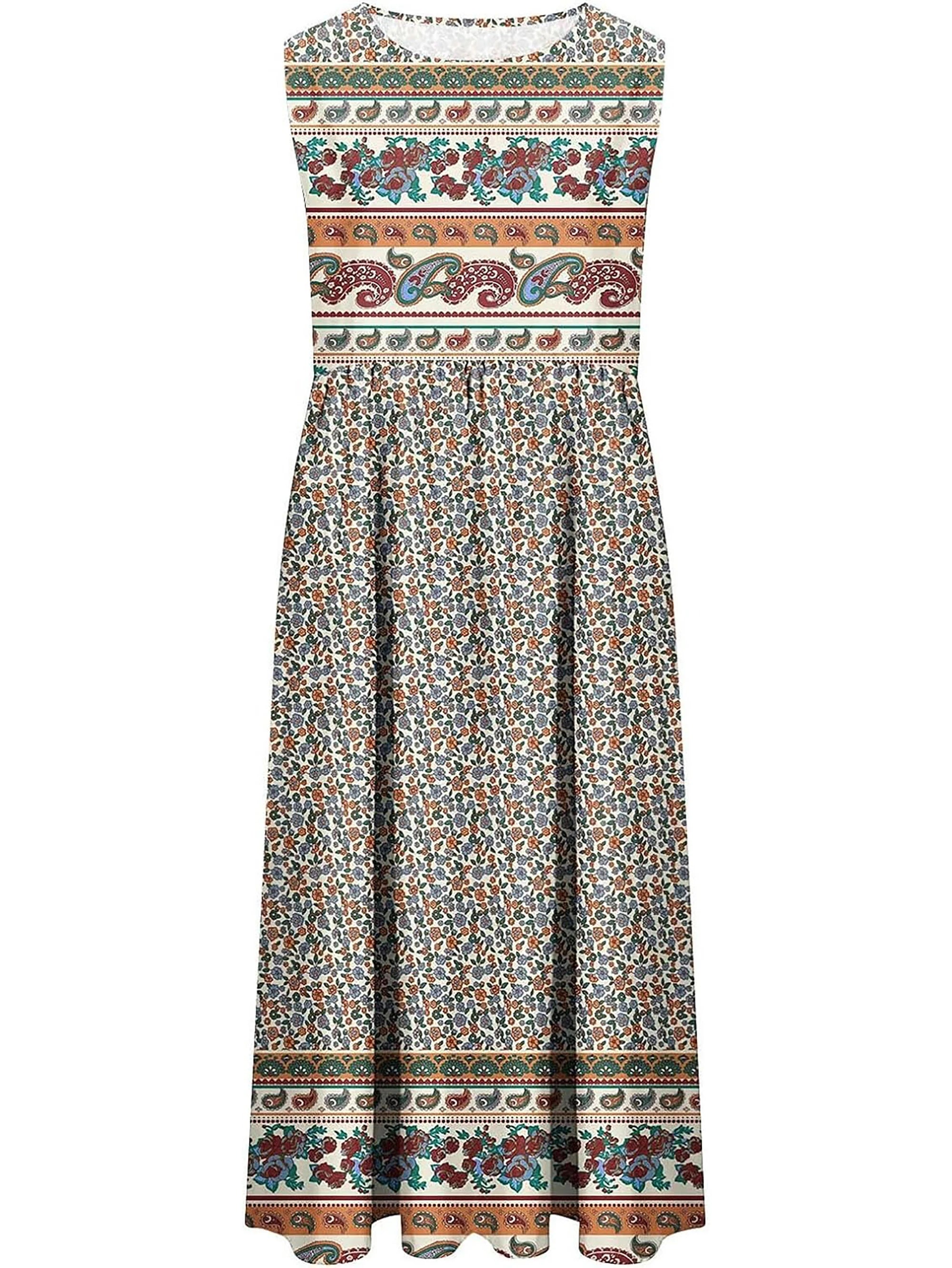2025 summer new! Women's sleeveless Bohemian floral casual beach MIDI sundress with pockets flowing and loose