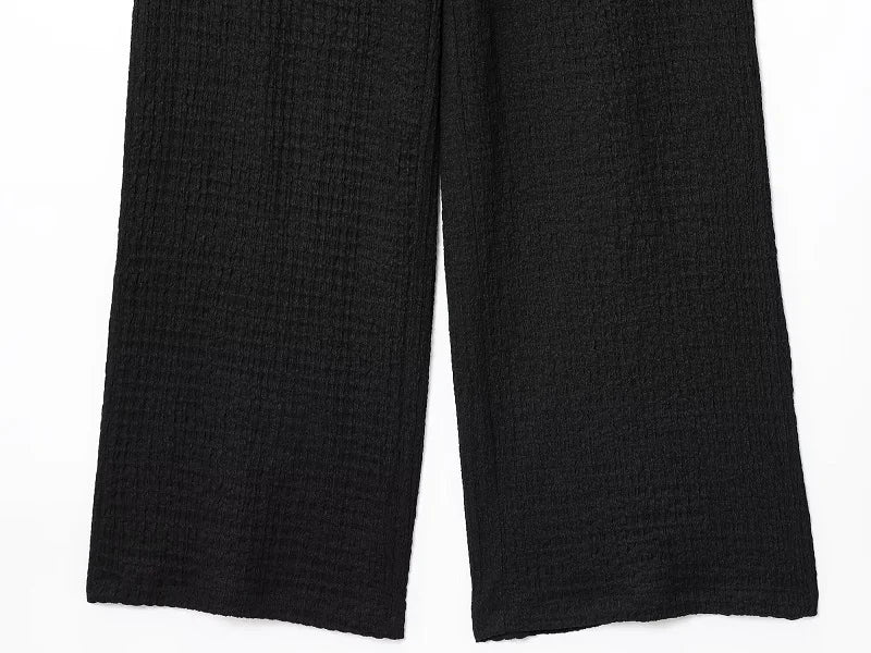 MUJER Women's Pants Sets Summer Outfit Wide Leg Pants Sets for Women 2 Pieces Short Sleeve Crop Top Woman Holiday Trousers Suits