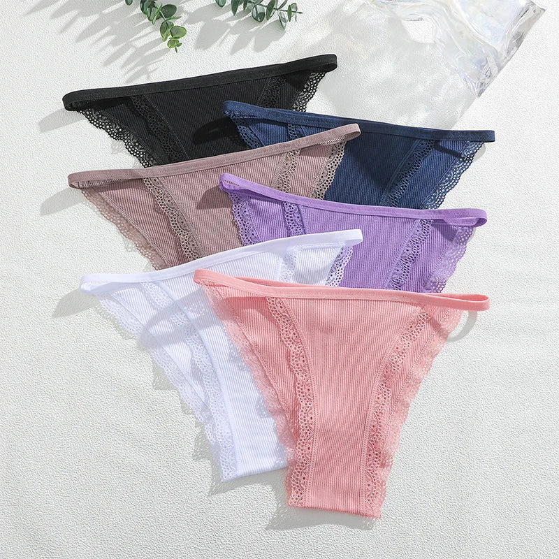 FIENTOO 6PCS Sexy Low-Waist Briefs Lace Cotton Panties for Women Female Soft Underwear Girls Elastic Intimates Sexy Lingerie