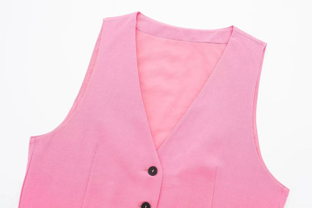 HH Women 2 Piece Vest Shorts Set V Neck Button Waistcoat High Waist Pleated Shorts Office Lady Casual Business Solid Suit