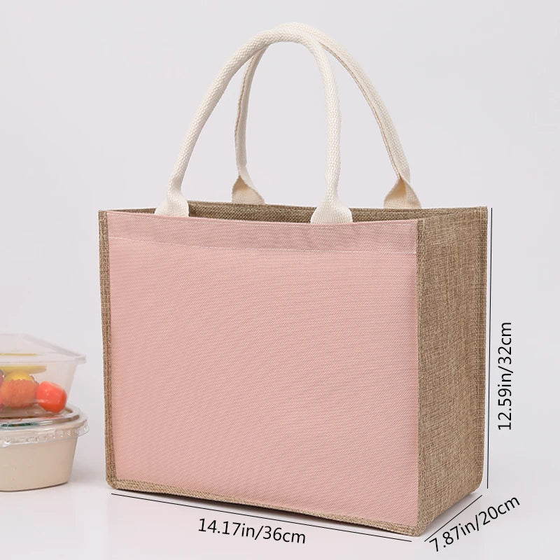 Retro single-shoulder linen bag for shopping as a gift. Yellow linen bag with printed pattern. Hand-held linen bag.