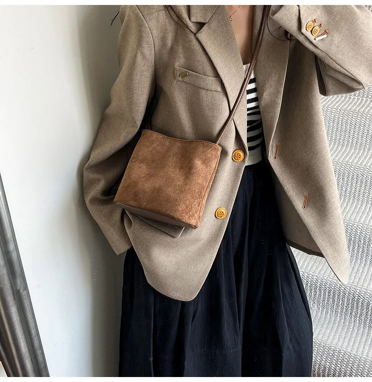 Mini Shoulder Bag Retro Leopard Print Women Crossbody Bucket Bag Fashion Ins Korean Style Faux Suede Fall New Simple Tote Bag