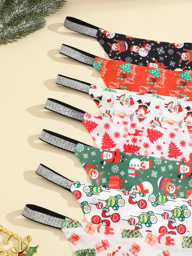 5PCS/Lot Seamless Ice Silk Thongs Women's Christmas Theme Underwear Sexy Rhinestone Waist Panties Santa Claus Printed Lingerie