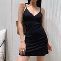 1pcs Womens Strap Dress Girl's Sexy Bodycon Club Party Dresses Short Female Camisole Solid Black New V Neck Floral Print Skirts