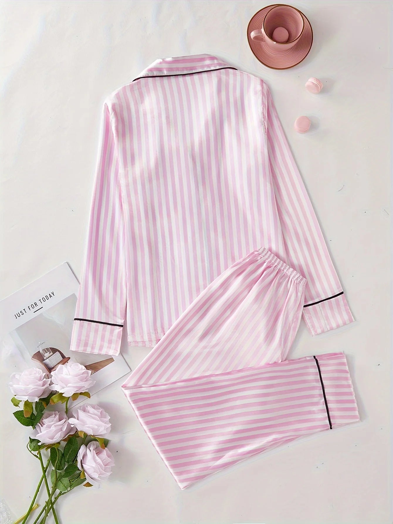 Autumn Winter Striped Pajamas Set for Women Sleepwear Long Sleeve Button Top and Long Pants Set Homewear Loungewear