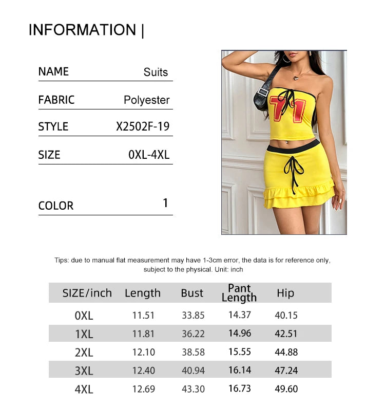Plus Size 2025 Summer New Spice Girls Letter Bustier Top Lace Up Bowknot Halter Skirt Two Piece Set Trendy Sexy