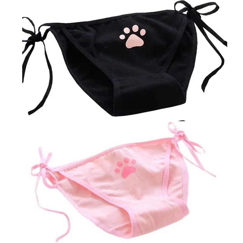 1-4Pcs Sexy Bandage Lolita Panties Low Waist Lingerie Cute Claw Women's Briefs Low Waist Animation Underwear Black,Pink,White