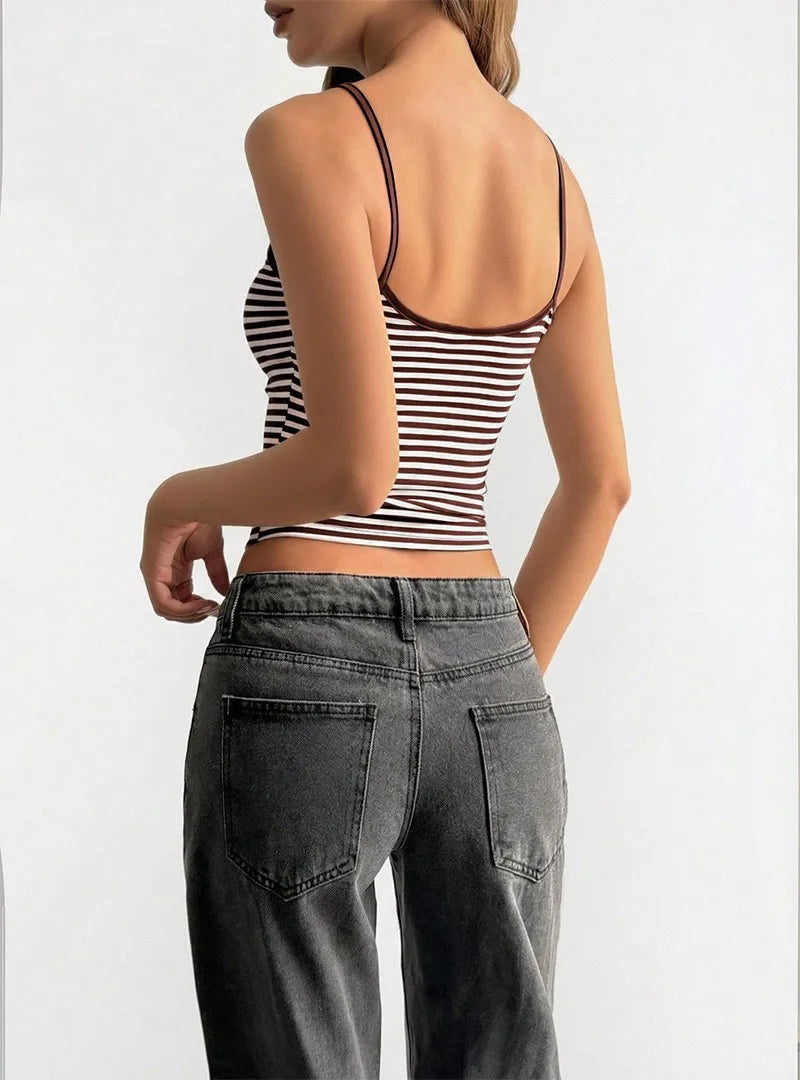 Women's 2026 New Vintage Striped Crop Top – Low Cut High Waist Slim Fit Tank, Sexy Y2K Streetwear Camisole