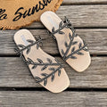 Fashionable Rhinestone Flat Bottom Sandals Women's Summer New Comfortable Slip-On Beach Slippers PU Material Casual Slippers