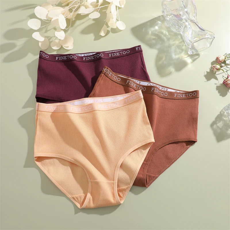3Pcs Plus Size Cotton Underwear Sexy Striped Mid Waist Panties Breathable Stretch Belt Briefs Female Comfort Lingerie Shorts New