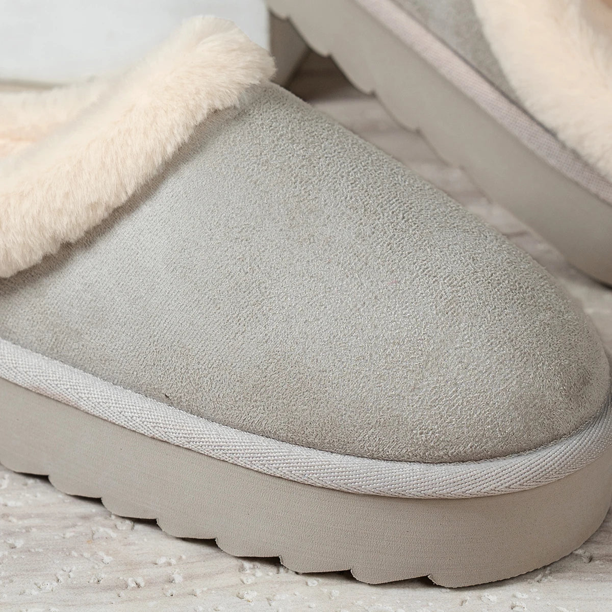 Winter fashion women's fluffy thick-soled casual shoes, thick-soled indoor anti-slip and warm with fur lining