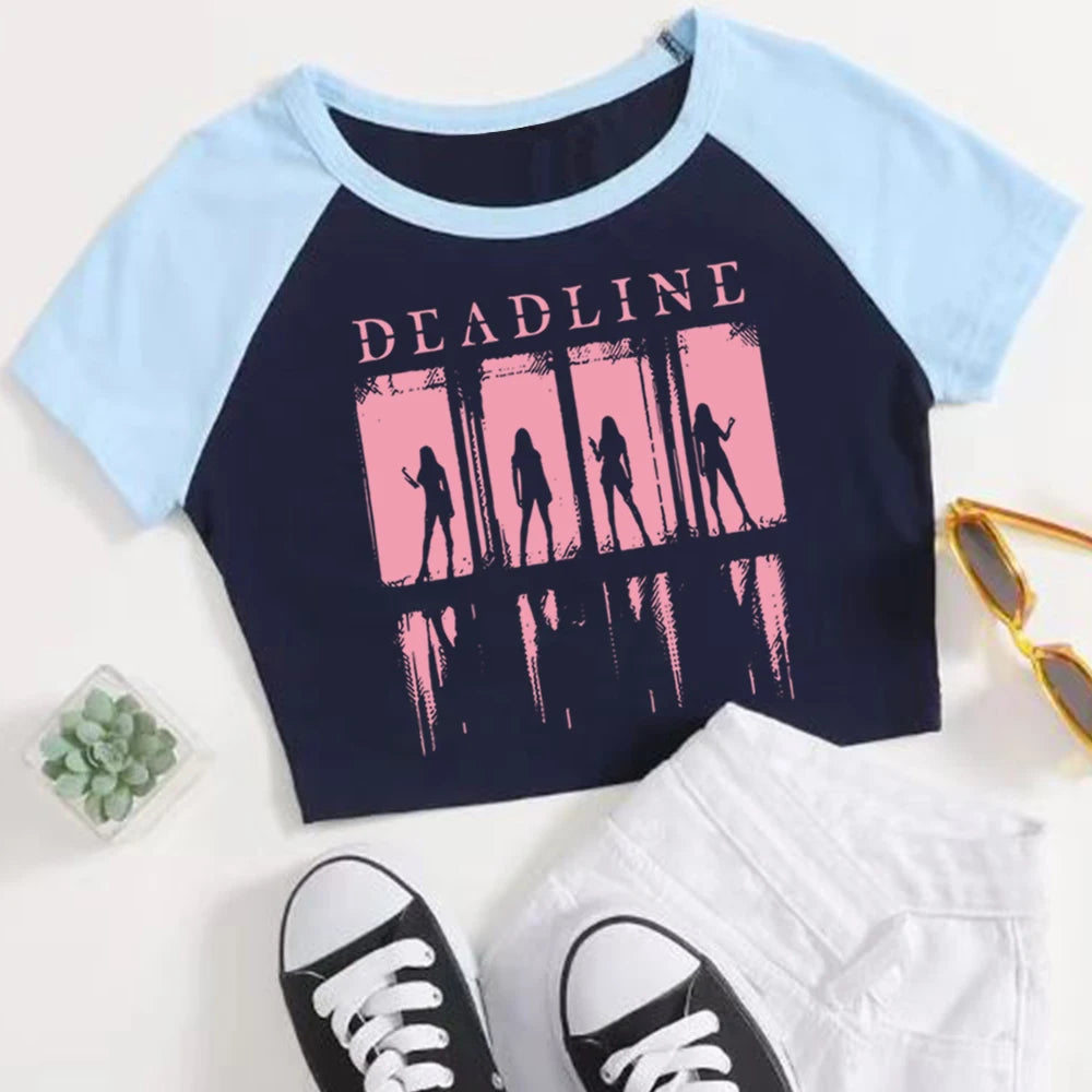 Kpop Album Deadline 2026 Crop Tops T-Shirt Girls Fashion Women O-Neck Short Sleeve