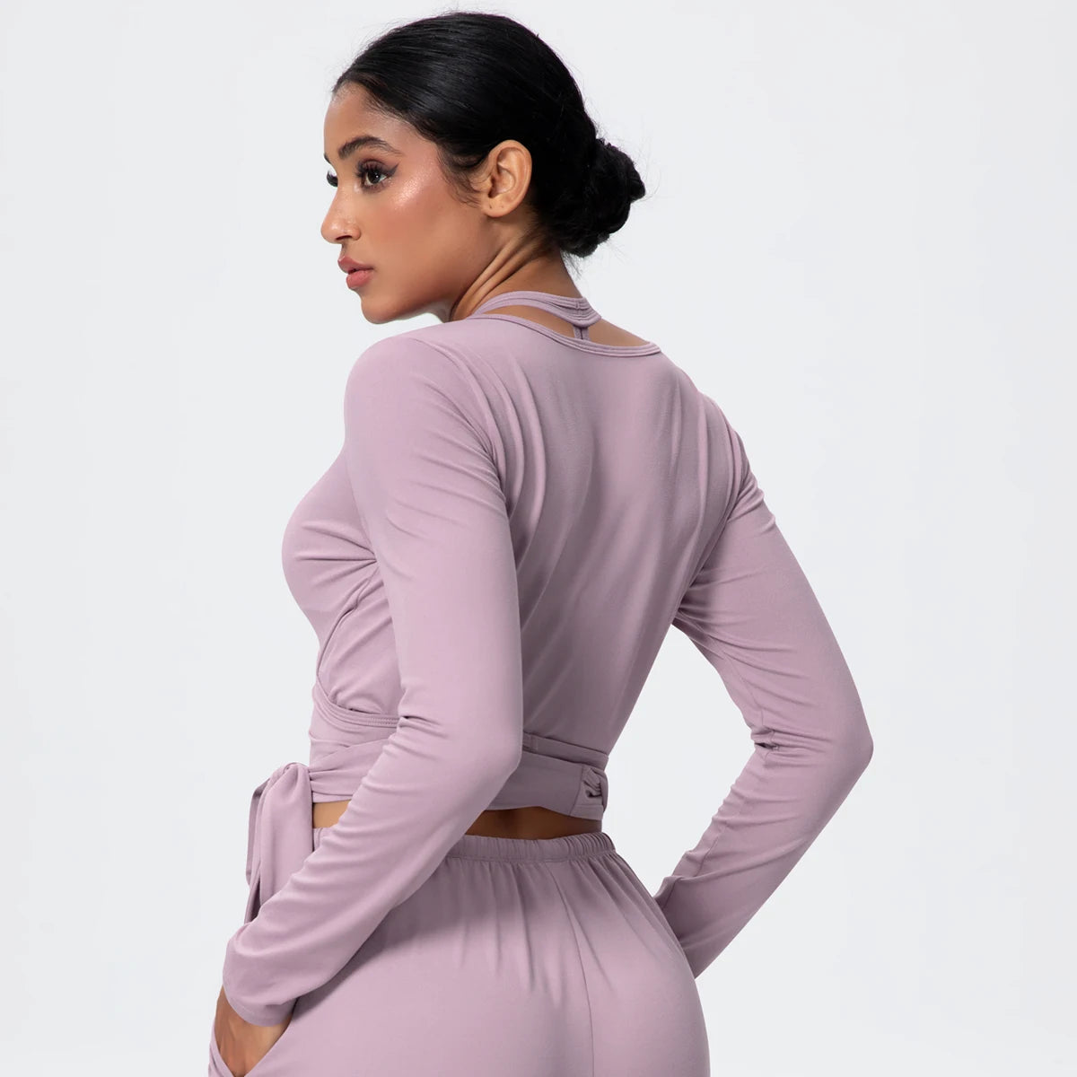 Women Slim Breathable Sports Top Women Active Wear Sports Yoga Long Sleeved Solid Color Running Shirts Straps Design Yoga Top
