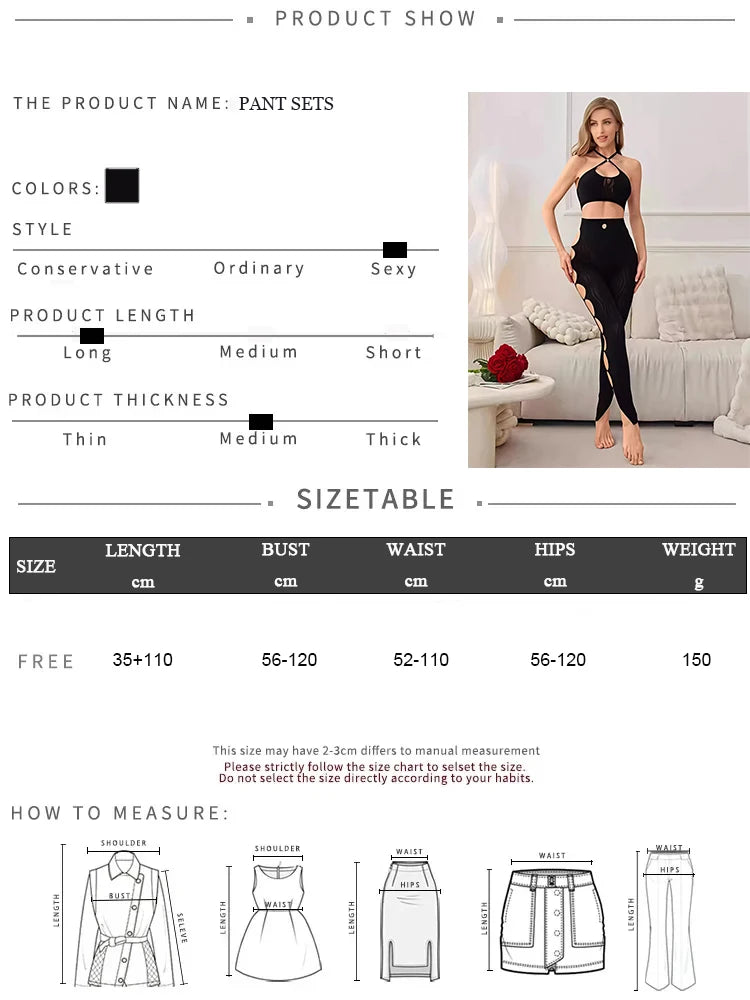 2pcs Women's Sexy Set Halter Neck Crop Top & High-Waist Side Cutout Skinny Pants Sexy Slim Fit Club Party Outfit
