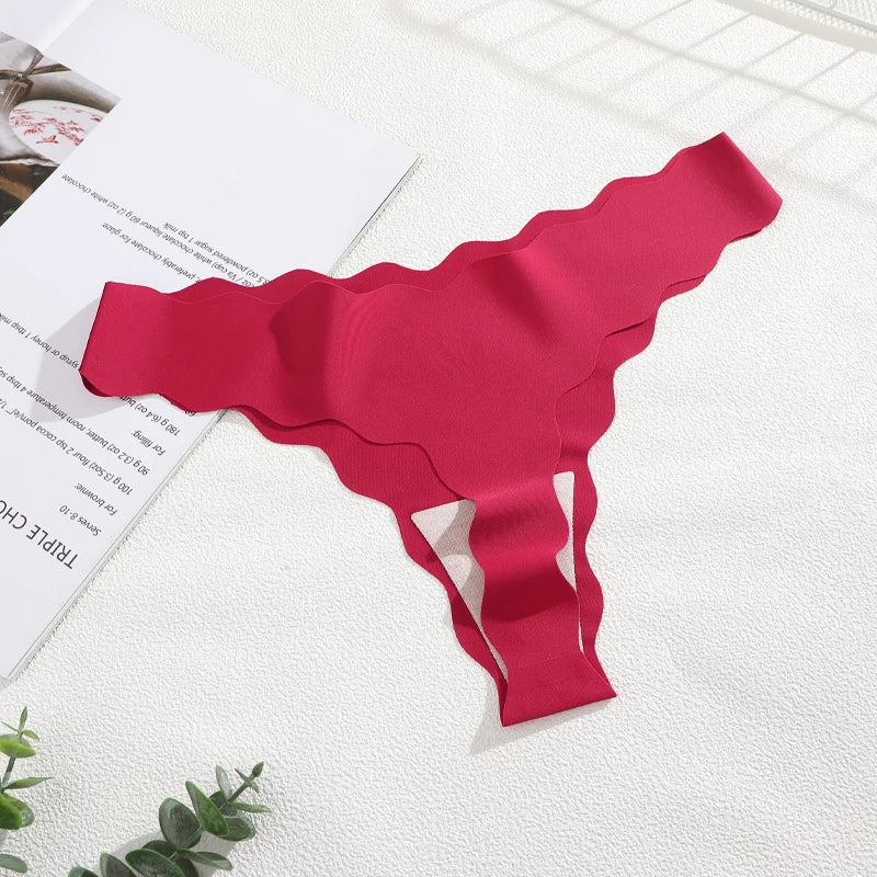 4Pcs Seamless Invisible Thongs Underwear for Women Low Waist Sexy Wave Belt T-Back Breathable Stretchy G-String Panties Lingerie