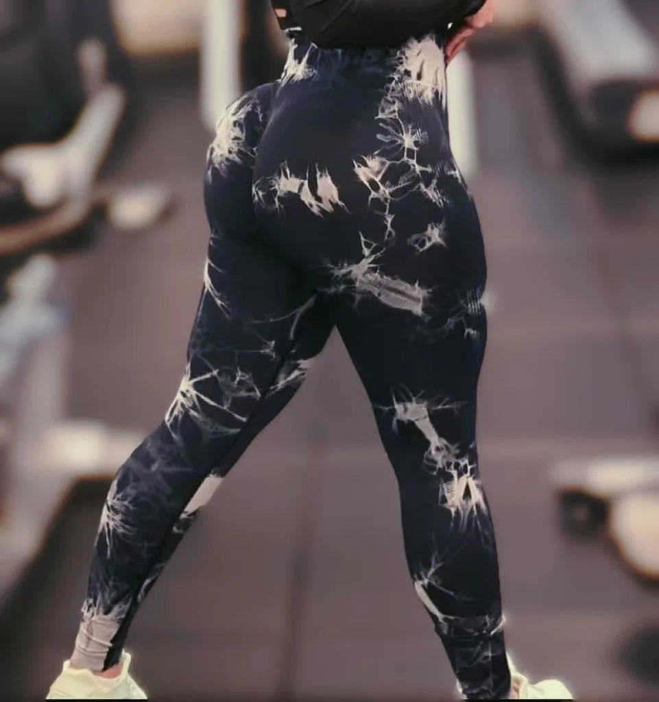Women Tie Dye Seamless Leggings Push Up Sports Fitness Scrunch Yoga Running Pants Butt Lifting Elastic Tights Leggins Nylon