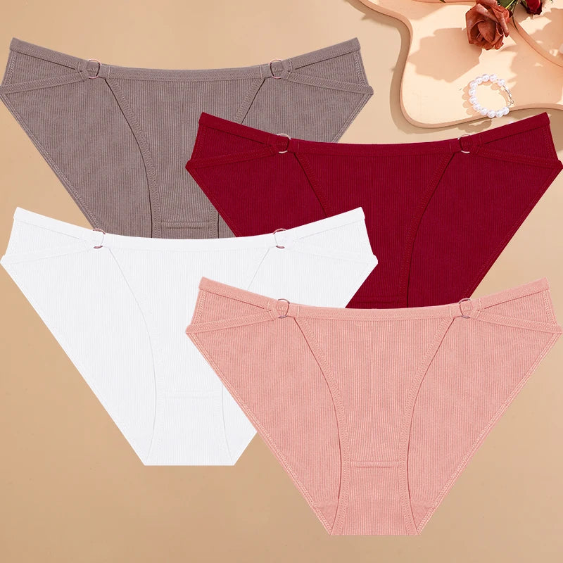 4PCS/SET Stripes Women Cotton Panties Women Sexy Low Rise Briefs Female Breathbale Underwear Button Design Pattern Soft Lingerie
