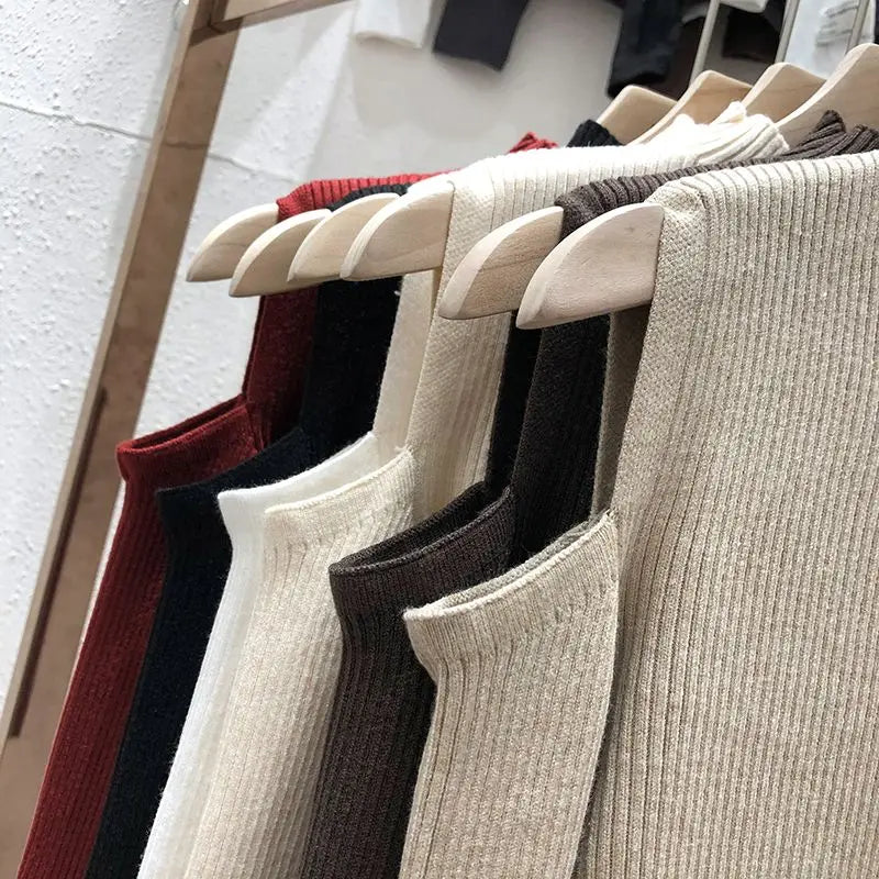 Knitted Sweater Women Pullovers New Long Sleeve Stand Collar Off-shoulder Knit Sweater Pullover Women Tops Sueters De Mujer Q781