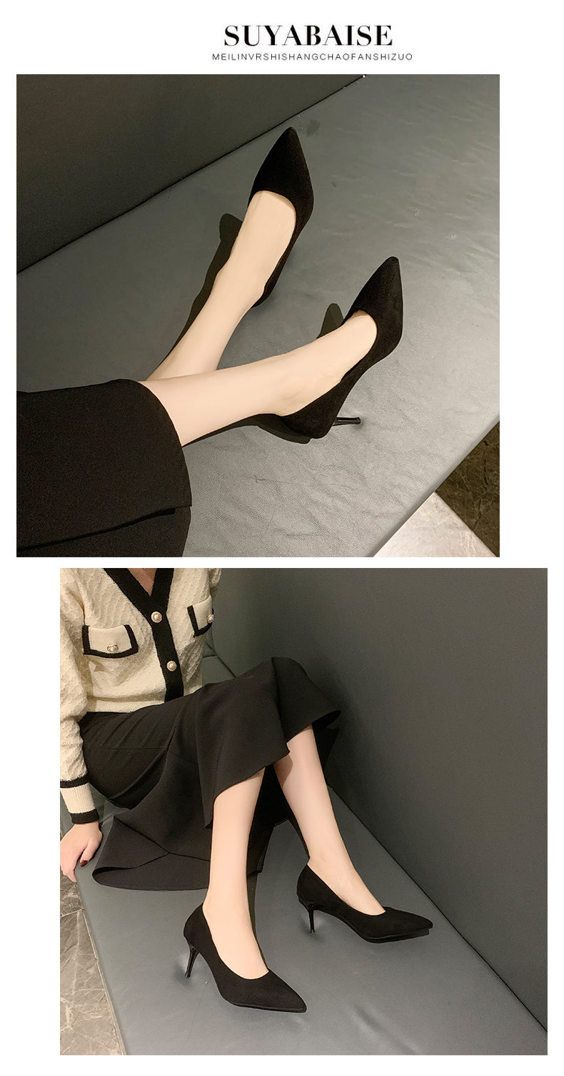 Women New Mid Heeled Sandals Black 6-8-10cm Pointed Thin Heeled Baotou Banquet High Heeled Shoes Womens Shoes Tacones Mujer