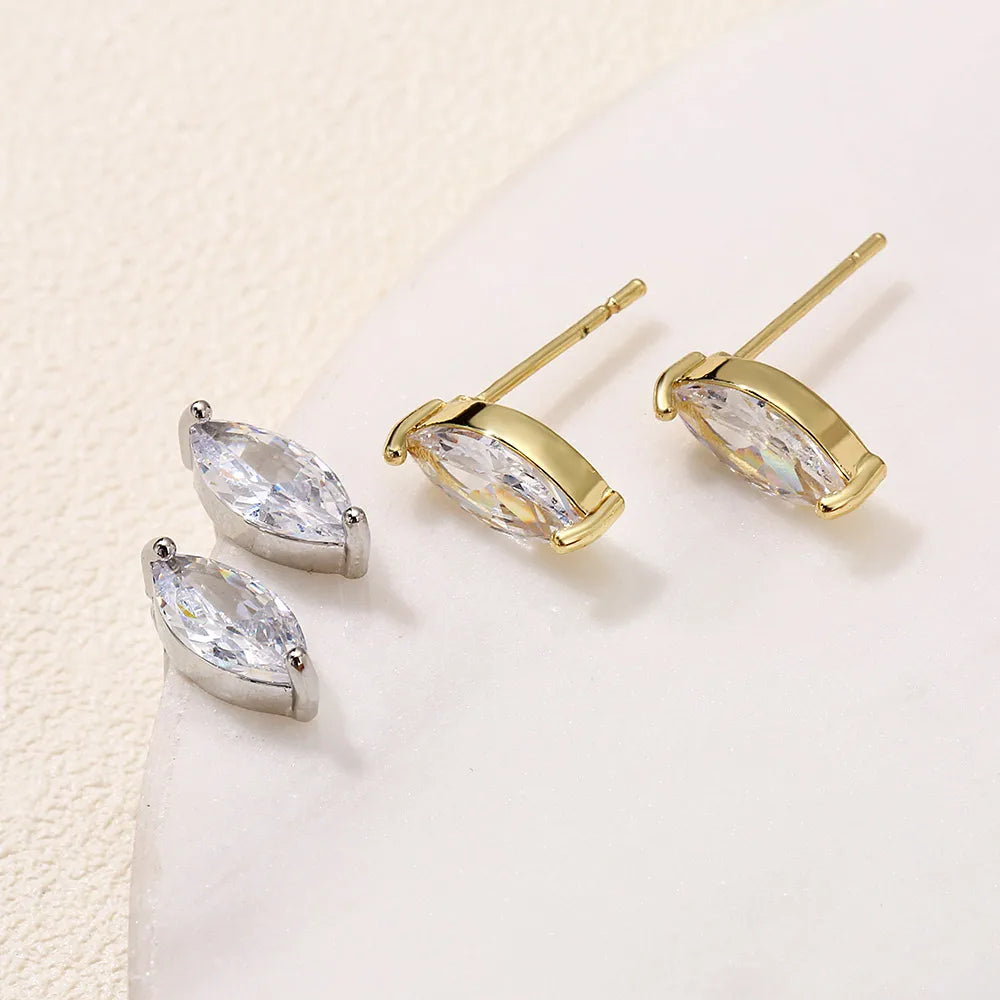 ZAKOL Marquise Cubic Zircon Stud Earring for Women Girls Ladies Fashion Silver Gold Color Daily Ear Accessories