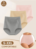 3pcs High-Waisted Cotton Women's Panties - Tummy Control Butt-Lifting Soft Breathable Triangle Underwear