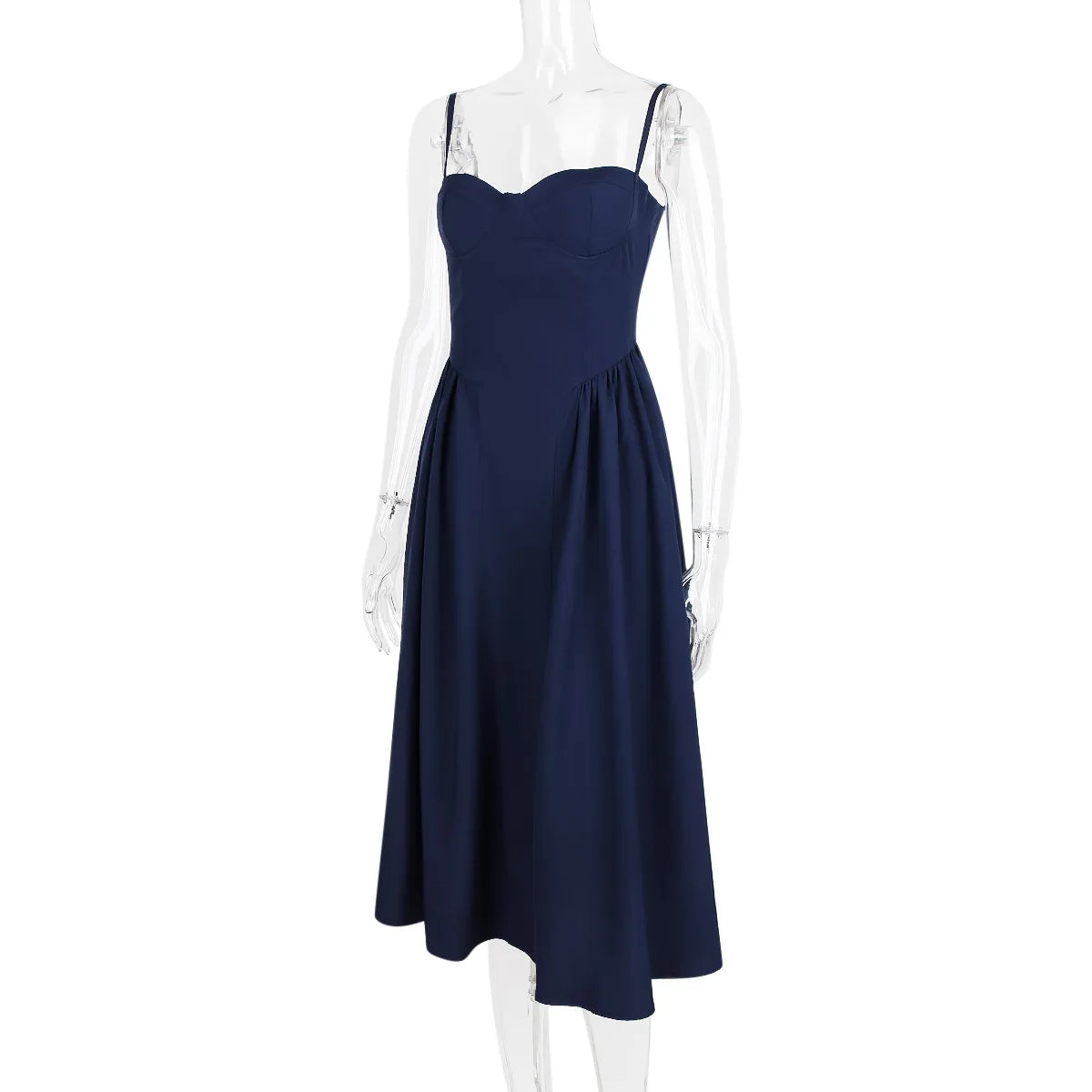 Summer Women Elegant Sleeveless Backless Pleated Dresses Lady Sexy Solid Sling Midi Dress 2024 Female Party Evening A-line Robes