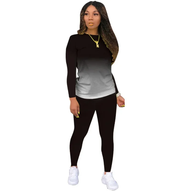 2025 Women's Casual Two-Piece Suit, Gradual Change Long Sleeved Trousers Sports Trend